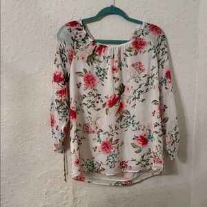 Westport Floral Scoop-Neck Blouse - White with Pink Floral